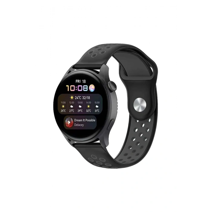 Mey İthalat®  Watch 20mm Spor Delikli Kordon - Siyah-Füme