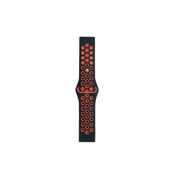 Mey İthalat®  Watch 20mm Spor Delikli Kordon - Siyah-Kırmızı