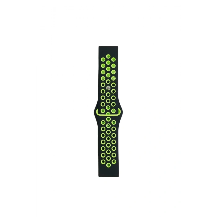 Mey İthalat®  Watch 20mm Spor Delikli Kordon - Siyah-Yeşil