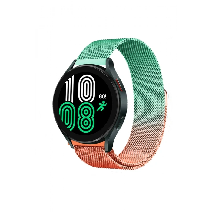 Mey İthalat®  Watch 22mm Metal Mıknatıslı Kordon - Turuncu-Yeşil
