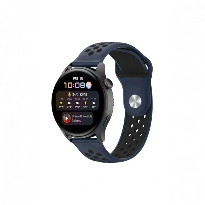 Mey İthalat®  Watch 22mm Spor Delikli Kordon - Lacivert-Siyah