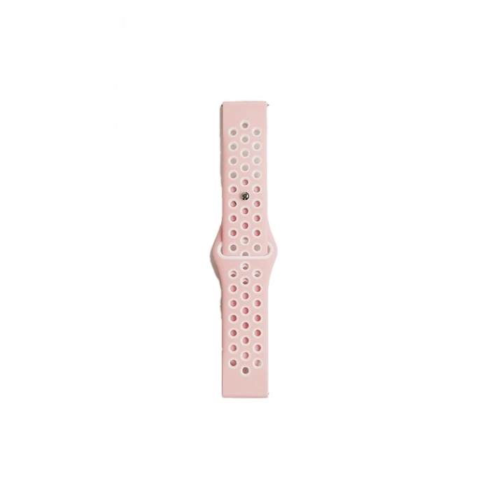 Mey İthalat®  Watch 22mm Spor Delikli Kordon - Pembe-Beyaz