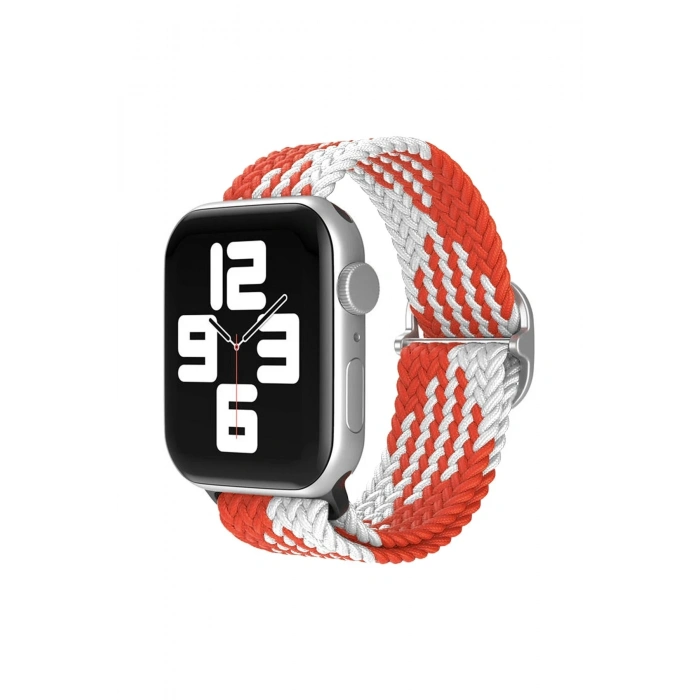 Mey İthalat®  Watch 22mm Star Kordon - Beyaz-Kırmızı