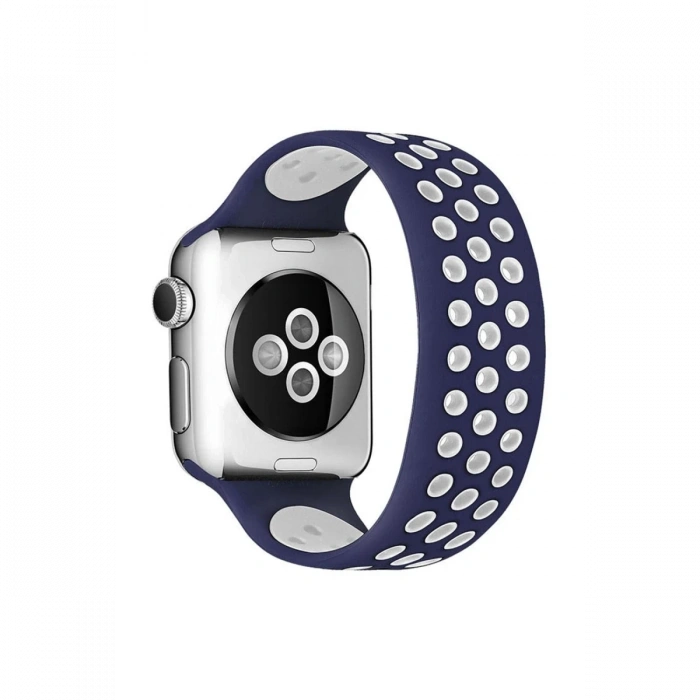 Mey İthalat®   Watch 38mm Ayarlı Delikli Silikon Kordon - Lacivert-Beyaz