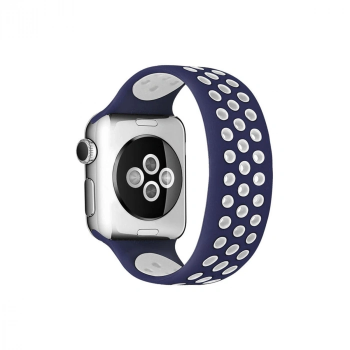 Mey İthalat®   Watch 38mm Ayarlı Delikli Silikon Kordon - Lacivert-Beyaz