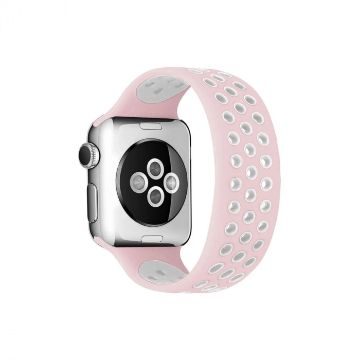 Mey İthalat®   Watch 38mm Ayarlı Delikli Silikon Kordon - Pembe-Beyaz