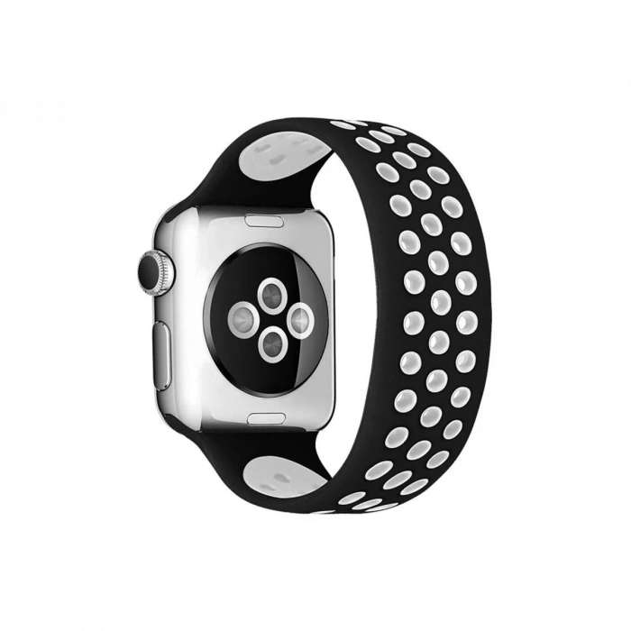 Mey İthalat®   Watch 38mm Ayarlı Delikli Silikon Kordon - Siyah-Beyaz