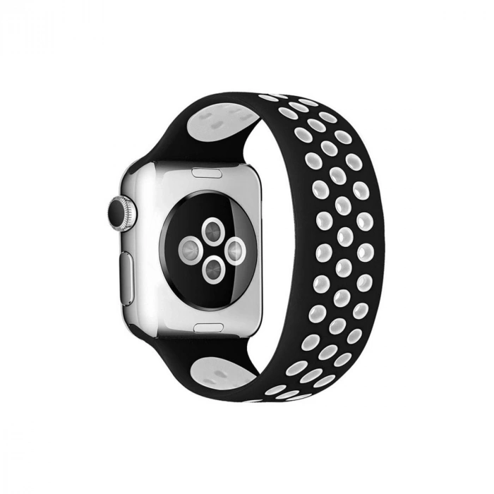 Mey İthalat®   Watch 38mm Ayarlı Delikli Silikon Kordon - Siyah-Beyaz