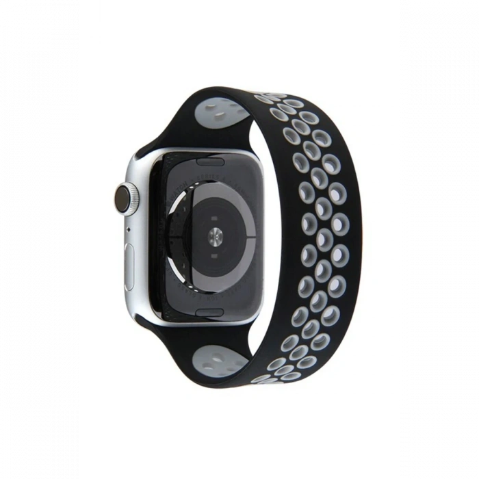 Mey İthalat®   Watch 38mm Ayarlı Delikli Silikon Kordon - Siyah-Gri
