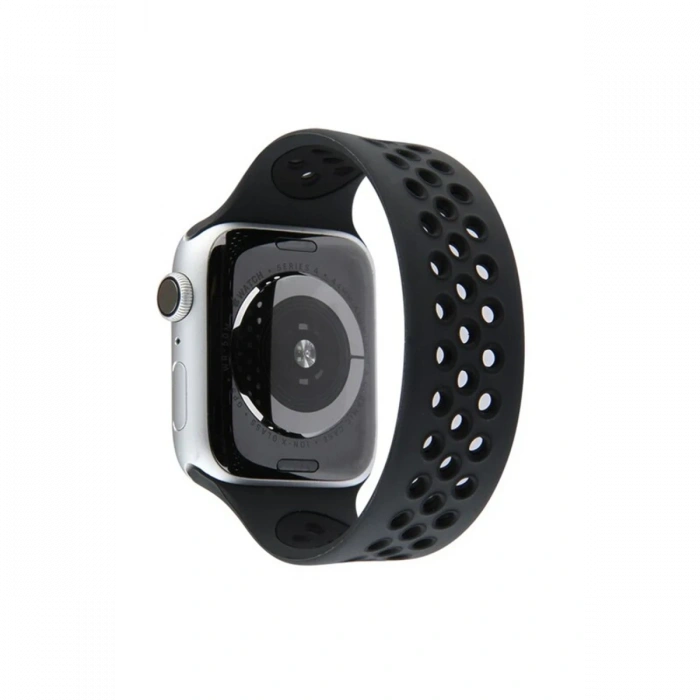 Mey İthalat®   Watch 38mm Ayarlı Delikli Silikon Kordon - Siyah-Siyah