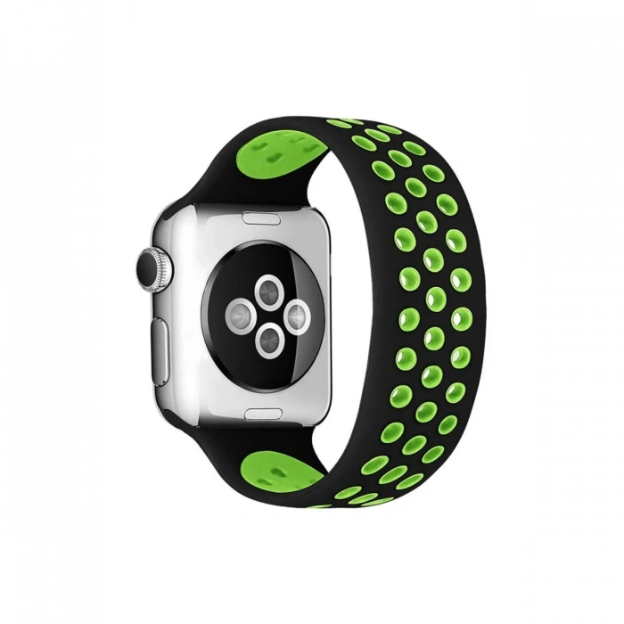 Mey İthalat®   Watch 38mm Ayarlı Delikli Silikon Kordon - Siyah-Yeşil
