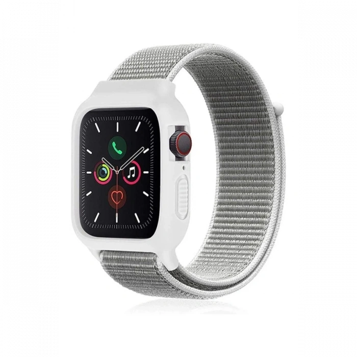 Mey İthalat®   Watch 38mm Hasırlı Cırtcırtlı Kasalı Kordon - Beyaz