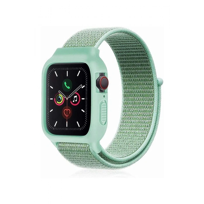 Mey İthalat®   Watch 38mm Hasırlı Cırtcırtlı Kasalı Kordon - Turkuaz