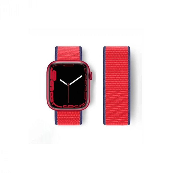Mey İthalat®   Watch 38mm Hasırlı Cırtcırtlı Kordon - Lacivert-Kırmızı