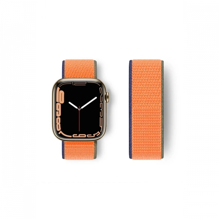 Mey İthalat®   Watch 38mm Hasırlı Cırtcırtlı Kordon - Lacivert-Turuncu