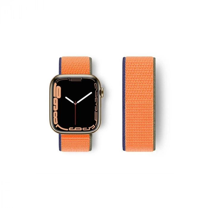 Mey İthalat®   Watch 38mm Hasırlı Cırtcırtlı Kordon - Lacivert-Turuncu
