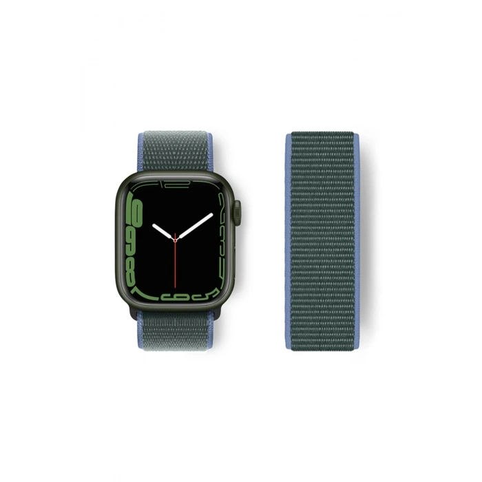 Mey İthalat®   Watch 38mm Hasırlı Cırtcırtlı Kordon - Mavi-Yeşil