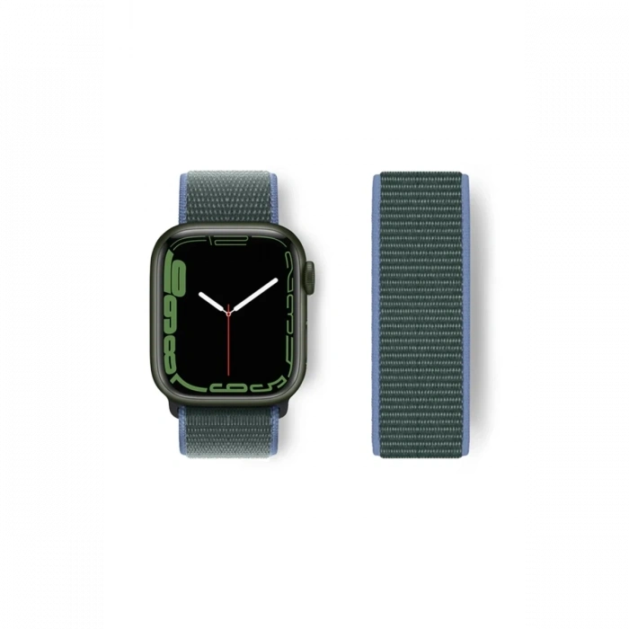 Mey İthalat®   Watch 38mm Hasırlı Cırtcırtlı Kordon - Mavi-Yeşil