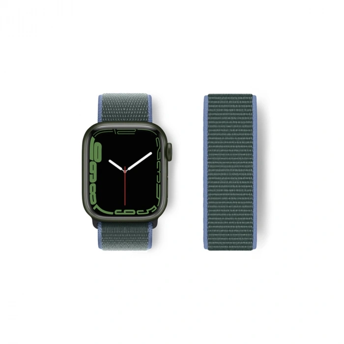 Mey İthalat®   Watch 38mm Hasırlı Cırtcırtlı Kordon - Mavi-Yeşil