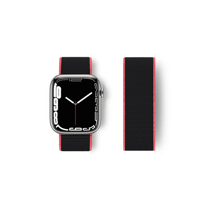 Mey İthalat®   Watch 38mm Hasırlı Cırtcırtlı Kordon - Pembe-Siyah
