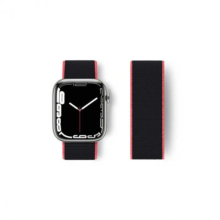 Mey İthalat®   Watch 38mm Hasırlı Cırtcırtlı Kordon - Pembe-Siyah