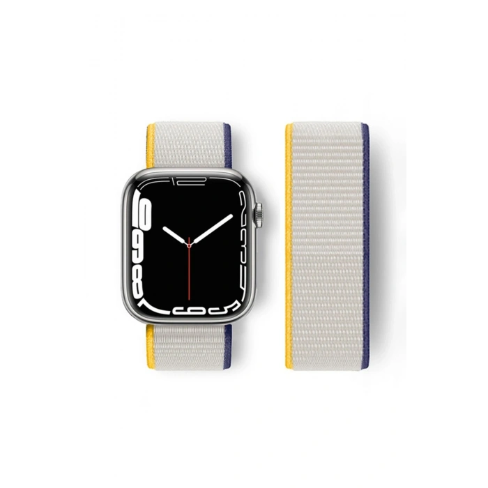 Mey İthalat®   Watch 38mm Hasırlı Cırtcırtlı Kordon - Sarı-Beyaz