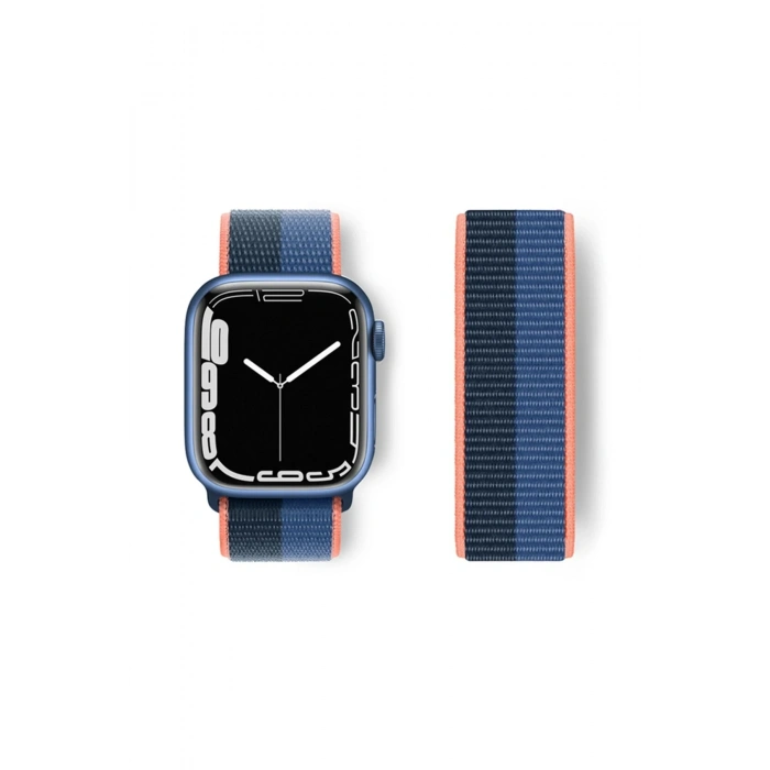 Mey İthalat®   Watch 38mm Hasırlı Cırtcırtlı Kordon - Siyah-Mavi