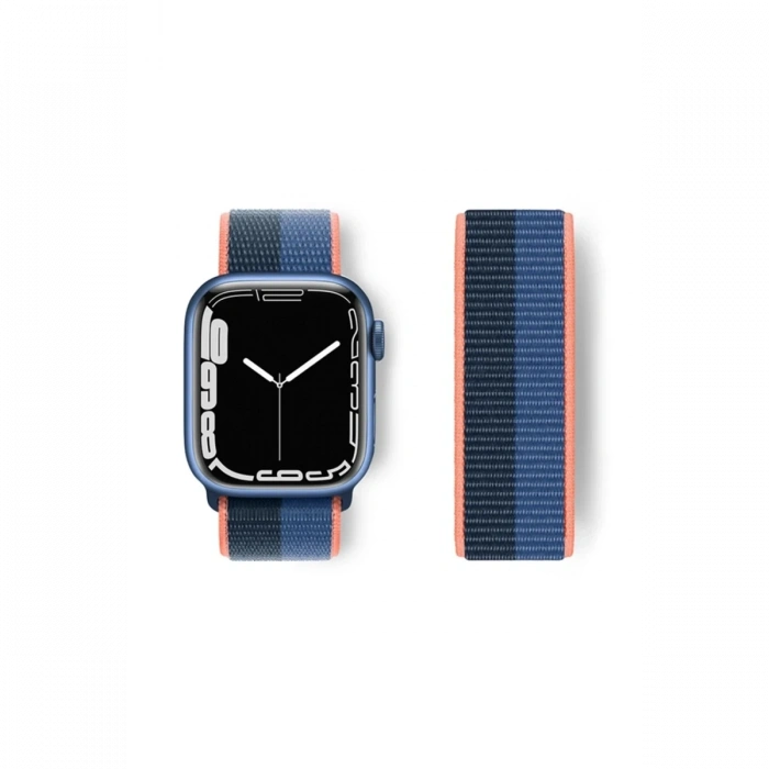 Mey İthalat®   Watch 38mm Hasırlı Cırtcırtlı Kordon - Siyah-Mavi