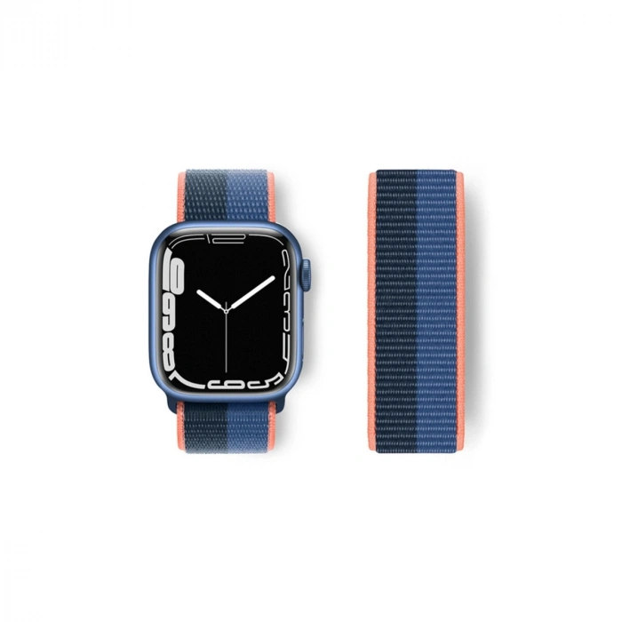 Mey İthalat®   Watch 38mm Hasırlı Cırtcırtlı Kordon - Siyah-Mavi