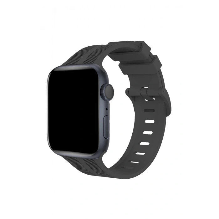 Mey İthalat®   Watch 38mm KR408 Çizgili Silikon Kordon - Koyu Gri