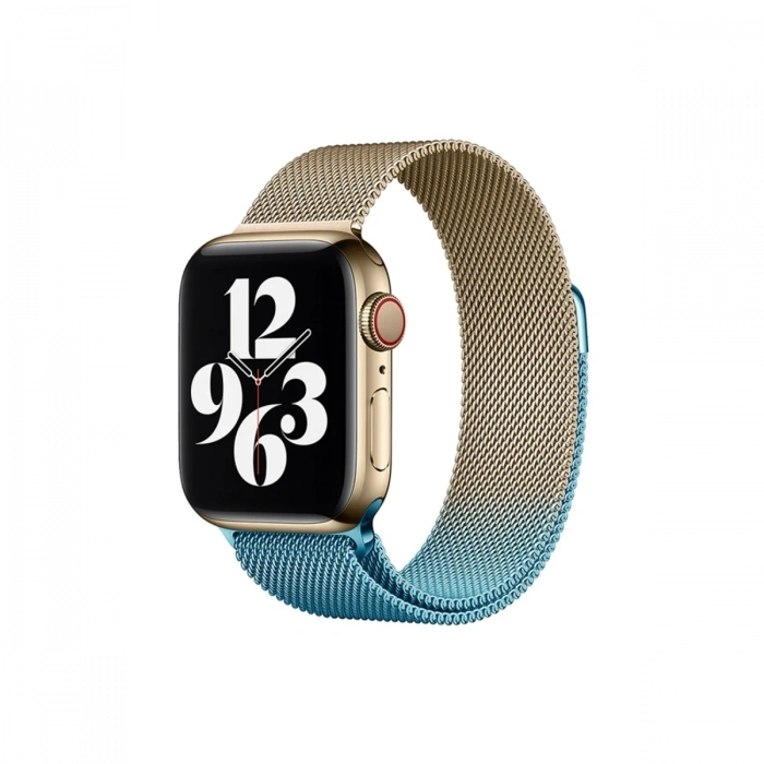 Mey İthalat®   Watch 38mm Metal Mıknatıslı Kordon - Metalik Gold-Mavi