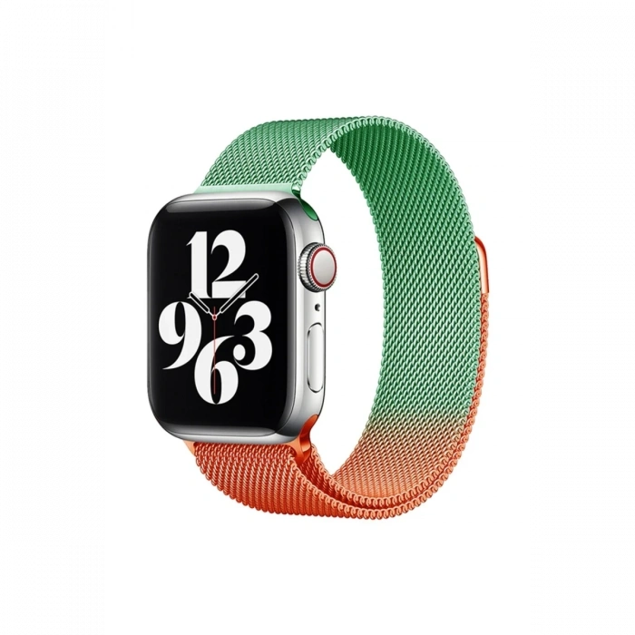 Mey İthalat®   Watch 38mm Metal Mıknatıslı Kordon - Turuncu-Yeşil