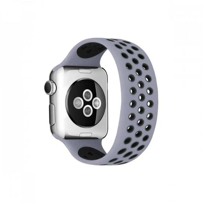 Mey İthalat®   Watch 42mm Ayarlı Delikli Silikon Kordon - Gri-Siyah