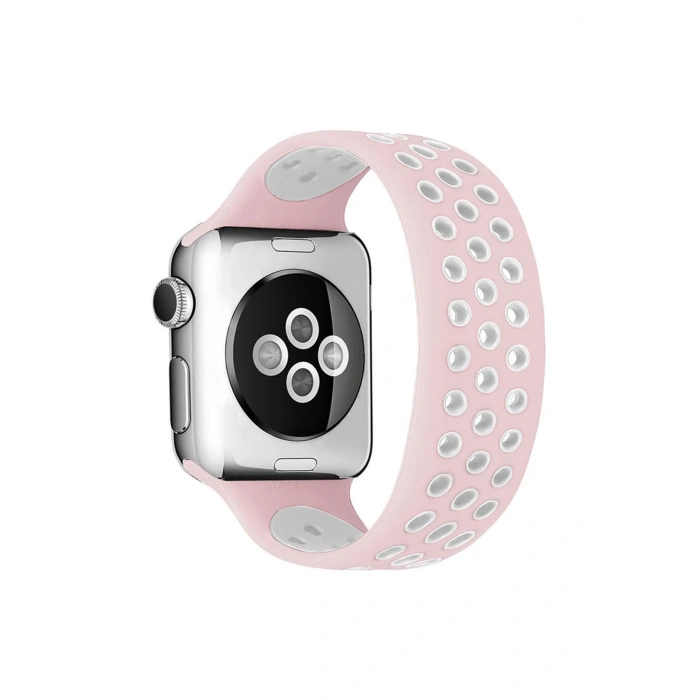 Mey İthalat®   Watch 42mm Ayarlı Delikli Silikon Kordon - Pembe-Beyaz