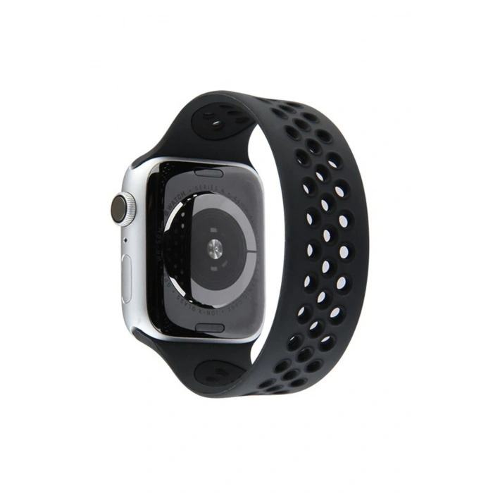 Mey İthalat®   Watch 42mm Ayarlı Delikli Silikon Kordon - Siyah-Siyah
