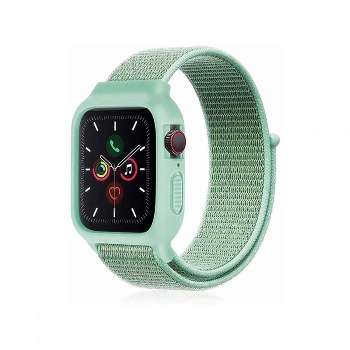 Mey İthalat®   Watch 42mm Hasırlı Cırtcırtlı Kasalı Kordon - Turkuaz