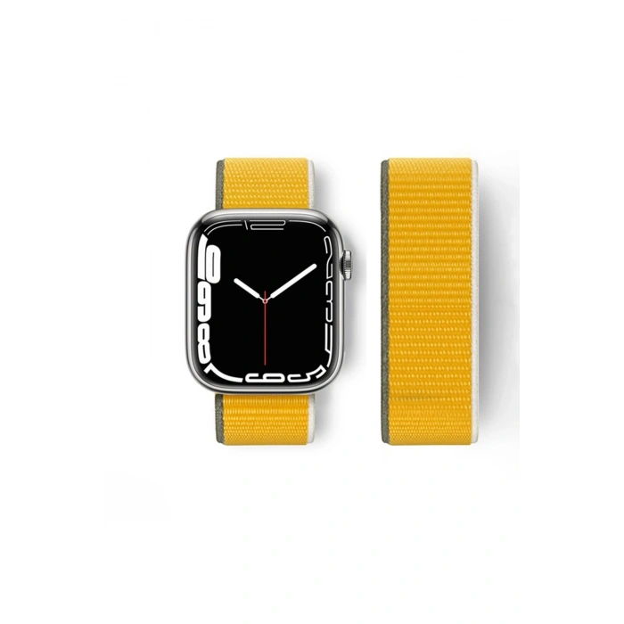 Mey İthalat®   Watch 42mm Hasırlı Cırtcırtlı Kordon - Sarı