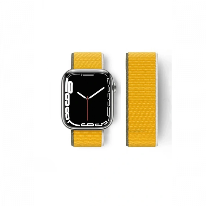 Mey İthalat®   Watch 42mm Hasırlı Cırtcırtlı Kordon - Sarı