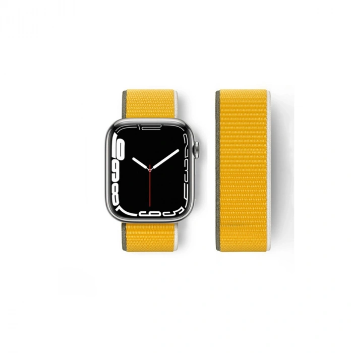 Mey İthalat®   Watch 42mm Hasırlı Cırtcırtlı Kordon - Sarı