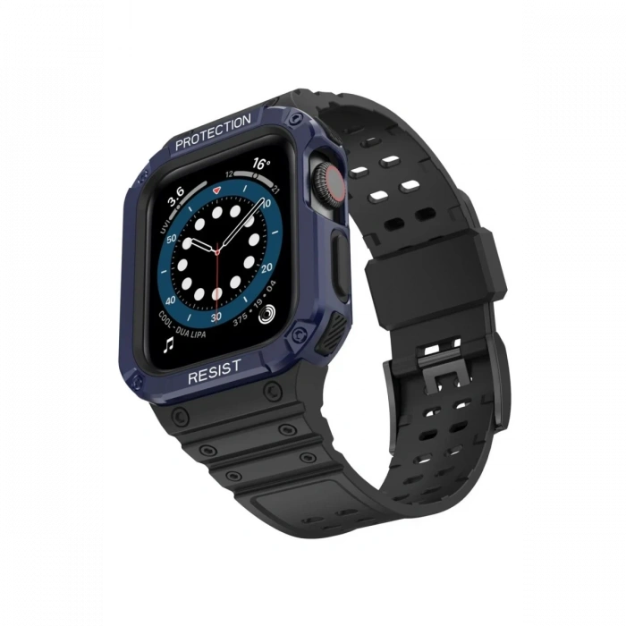 Mey İthalat®   Watch 42mm KR401 Silikon Kordon - Siyah-Mavi
