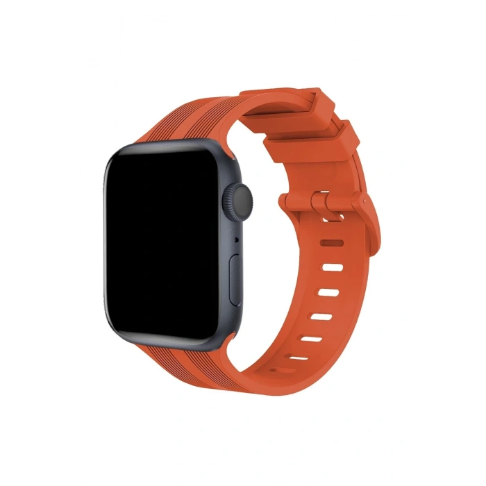 Mey İthalat®   Watch 42mm KR408 Çizgili Silikon Kordon - Turuncu
