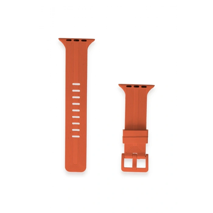 Mey İthalat®   Watch 42mm KR408 Çizgili Silikon Kordon - Turuncu