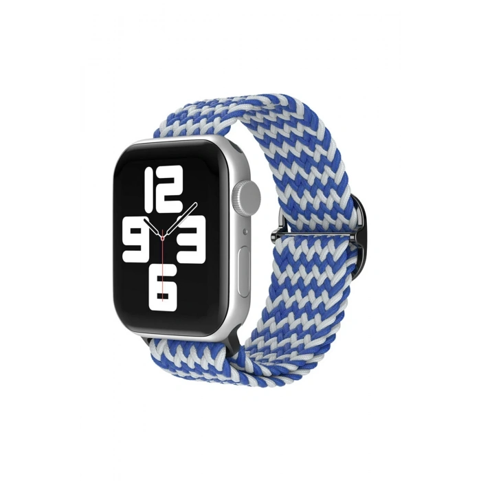 Mey İthalat®   Watch 42mm Star Kordon - Zigzag Beyaz-Mavi