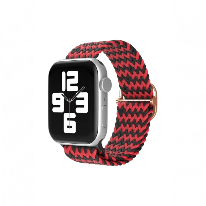 Mey İthalat®   Watch 42mm Star Kordon - Zigzag Kırmızı-Siyah