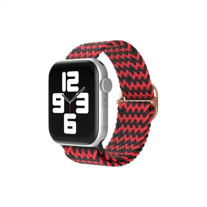 Mey İthalat®   Watch 42mm Star Kordon - Zigzag Kırmızı-Siyah