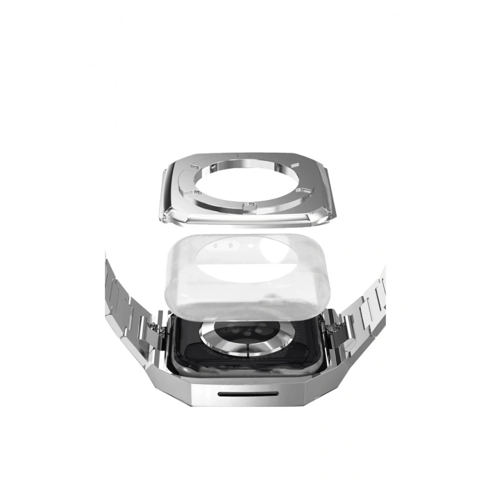 Mey İthalat®   Watch 45mm Metal Petek Kasalı Kordon - Gümüş