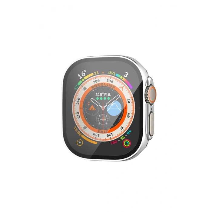Mey İthalat®   Watch Ultra 49mm Legend Camlı Kasa Ekran Koruyucu - Gümüş