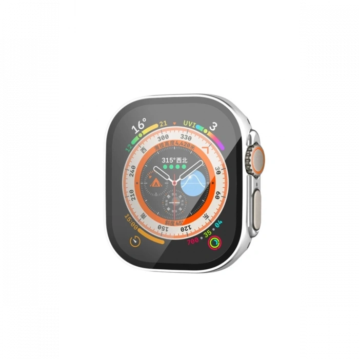 Mey İthalat®   Watch Ultra 49mm Legend Camlı Kasa Ekran Koruyucu - Gümüş