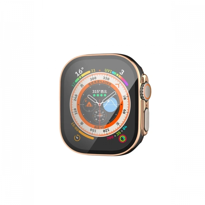 Mey İthalat®   Watch Ultra 49mm Legend Camlı Kasa Ekran Koruyucu - Siyah-Gold