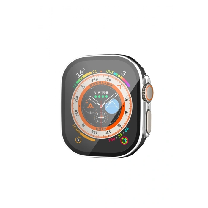 Mey İthalat®   Watch Ultra 49mm Legend Camlı Kasa Ekran Koruyucu - Siyah-Gümüş